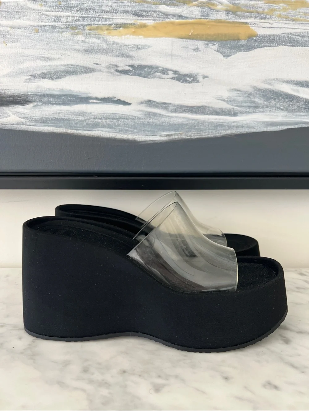 Zara Black Platform Slides with Clear Strap - Picture 2 of 7